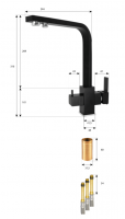 Кран смеситель гибридный АБФ-3КР-3Ч черный,  3в1, для применения совместно с питьевыми системами